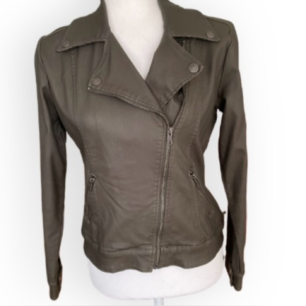 Liverpool Los Angeles Coated Moto Jacket Deep Olive Size XS Modern Edgy